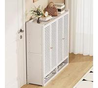 LuysmengEU Zapatero de ratán de 2 a 4 Puertas, Zapatero de Madera Que Ahorra Espacio con Puertas, Elegante Estante Organizador for Pasillo, Entrada o Armario.(A White,117x32x95cm(4 Doors))