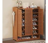 LuysmengEU Zapatero de ratán de 2 a 4 Puertas, Zapatero de Madera Que Ahorra Espacio con Puertas, Elegante Estante Organizador for Pasillo, Entrada o Armario.(C Brown,88x32x110cm(3 Doors))