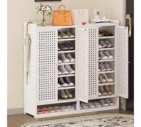 LuysmengEU Zapatero de ratán de 2 a 4 Puertas, Zapatero de Madera Que Ahorra Espacio con Puertas, Elegante Estante Organizador for Pasillo, Entrada o Armario.(C White,117x32x95cm(4 Doors))