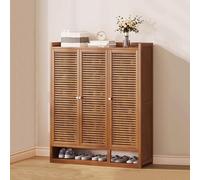 LuysmengEU Zapatero de ratán de 2 a 4 Puertas, Zapatero de Madera Que Ahorra Espacio con Puertas, Elegante Estante Organizador for Pasillo, Entrada o Armario.(A Brown,88x32x110cm(3 Doors))