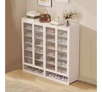 LuysmengEU Zapatero de ratán de 2 a 4 Puertas, Zapatero de Madera Que Ahorra Espacio con Puertas, Elegante Estante Organizador for Pasillo, Entrada o Armario.(B White,117x32x110cm(4 Doors))