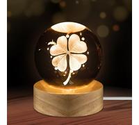 Luyuttn Bola de Cristal 3D, Luz nocturna de bola de cristal Clover, 6cm lámpara de noche con base de madera, decoración de fantasía, luz nocturna, regalo
