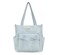 LUYYBDBG Bolso de Hombro para Mujer, Tutoría Liviano, Estilo Universitario, Gran Capacidad, Carga Libros Clase, Disparador Estudiantes, Cruzado Niñas-Azul-con Colgante