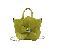 LUYYBDBG Bolso de Hombro Pequeño Creativo Personalizado para Mujer, Novedad Primavera Y Verano, Flores con Pétalos, Bandolera Cadena, Tipo Cubo PU-Verde