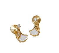 LUYYBDBG Pendientes Fritillaria Natural Pequeña Falda Blanca Hoja De Ginkgo Mosquito Incienso Clip Oreja Sin Perforación Nicho Femenino Luz Lujo Gama Alta Pendientes-Clip