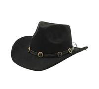 LUYYBDBG Sombrero de Vaquero del Oeste ala Grande para Hombre, Tibetano Fotos Viaje Al Aire Libre Primavera Y Otoño, Caballero con Visera Mujer-Ante Negro-m (56-59 Cm)