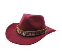 LUYYBDBG Sombrero de Vaquero Otoño E Invierno Jazz Lana Mezclilla Occidental Moda Forma Cóncava Hombres Y Mujeres Fieltro-borgoña-m (56-58 Cm)