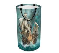 LUYYSKY Fantasy - Cesta de almacenamiento versátil para la colada, diseño de barco pirata vintage, realista náutico con olas del océano, barcos de guerra, barco pirata, cesta de baño de gran capacidad