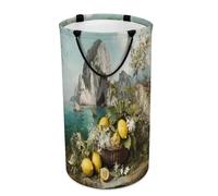 LUYYSKY Hermosa cesta de almacenamiento de ropa sucia plegable con diseño de limón, pintura al óleo, rústico, costero, primavera, floral, frutas tropicales, limón, cesta de almacenamiento portátil