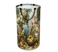 LUYYSKY Hermosa cesta rústica plegable para ropa sucia, pintura al óleo colorida, primavera costera, floral, frutas tropicales, limón, cesta de almacenamiento portátil