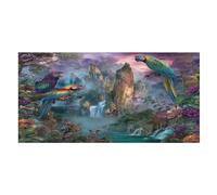 LUYYSKY Hermosa toalla de playa de secado rápido con loros coloridos, pintura al óleo, plantas tropicales rústicas, cascada, vida silvestre, viajes, vacaciones, toallas de baño de una sola cara