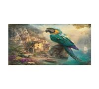 LUYYSKY Toalla de playa de secado rápido con pintura al óleo, loros rústicos, colorida, hermosa costa, isla, paisaje, vida silvestre, loro, viajes, vacaciones, toallas de baño de una sola cara