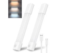 Luz Armario con Sensor de Movimiento,Led Cocina Bajo Mueble, Luz LED Magnética Adhesiva,Recargable Pilas, Regulable,3 Temperaturas de Color para Gabinete, Pasillo, Escalera, Sótano(30cm,2 Unidades)