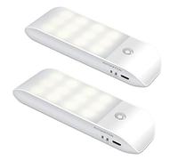 Luz Armario Recargable, [2 Piezas] Luz con Sensor de Movimiento, AUTO/ON/OFF, Luz Nocturna con Banda Magnética, Lámpara Nocturna para Armario, Pasillo, Escalera, Sótano, Cocina, Garaje, Blanca Cálida