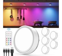 Luz Armario RGB Recargable USB - 1000mAh Regulable Luz Vitrina Colores con Mando A Distancia Luz Nocturna Pulsador Luz Led Bajo Muebl Cocina Adhesivo Sin Cable Foco LED Pilas Interior Inalambrico