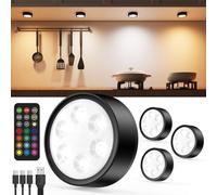 Luz Armario RGB Recargable USB, Negro Batería de 2400mAh Luz Vitrina LED Sin Cable Foco LED Colores con Mando a Distancia Luces Cocina Bajo Mueble Tactil Inalambrica Lampara Adhesiva con Pulsador