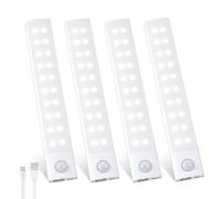 Luz Armario Sensor Movimiento LED 20CM, 2000mAh Luces Led Cocina, 40 LEDs Magnética Lampara Led USB-C Recargable 3 Color Luz Nocturna para Cocina, Escaleras, Armario, Pasillo, Garaje, 4 Piezas
