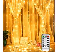Luz Cadena Luz de Cortina USB, 3x3 m 300 Bombillas LED, 8 Modos, Cadena de Luces Impermeable, para Decoración de Navidad, Fiestas, Bodas, Jardín, Blanca Cálida [Clase de eficiencia energética A]