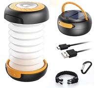 Luz Camping Recargable GlobaLink Farol Camping Lampara Led Solar Linterna Camping 140LM Carga Solar/USB Modos Luz Baja/Alta/Parpadeo SOS Ligero Plegable para Acampada, con USB Cable y Pulsera-Amarillo