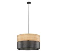Luz Colgante Lámpara Redondo Ø 50CM Negro Madera Óptica 3x E27 Ajustable Boho