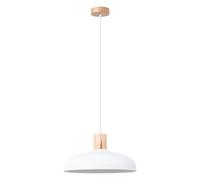 Luz Colgante Lucca 1 Luz E27 Blanco Natural Madera Acero 38 cm Cocina
