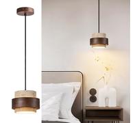 Luz Colgante Nórdica de Wabi-Sabi, Lámpara Lámpara de Piedra de Cueva Amarilla, Lámpara Techo Granja Vintage Natural con Madera Maciza, Regañable para Isla de Cocina, Comedor, Bar, Dormitorio