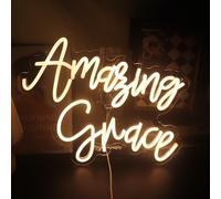 Luz con cita de himno "Amazing Grace" - Arte de pared LED inspirador y atemporal para iglesia, capilla, sala de oración o decoración del santuario del hogar, USB regulable, regalo espiritual