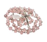 Luz crucifijo y granos de cristal de color rosa rosario católico collar Medalla Milagrosa