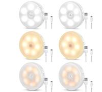 Luz de armario USB con detector de movimiento, luz nocturna LED, batería recargable, mini luces de armario, inalámbrica, magnética, con modo de encendido/apagado automático, juego de 6 unidades