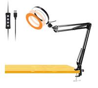 Luz de Banco de Trabajo, Anillo de luz de Escritorio con Brazo de Abrazadera Giratorio, 6 Pulgadas USB luz para Lectura, Manualidades, Maquillaje, Youtube, transmisión en Vivo, Estudio, redacción