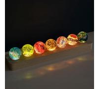 Luz De Bola De Cristal De 7 Colores, Bolas De Chakra De Cristal, Bola Pequeña De Galaxia Con Base De Madera LED, Base De Luces LED, Lámpara De Noche, Luces USB Decorativas For Mesa(B Long Base,A 7 Bal