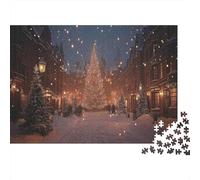 Luz de Calle de Navidad Rompecabezas Clásico 1000 Piezas, Papel Reciclado, Adultos Y Niños,Xmas Cathedral Night Decoración Interior, Regalo Día De Caja, Juego Educativo 52x38cm/1000pcs