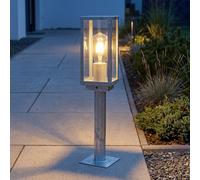 Lámpara de zócalo con sensor crepuscular vintage galvanizado aluminio IP44 resistente a la intemperie E27 Al:50 cm pequeña jardín luminaria de camino luz exterior con detector