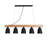 Luz de Colgante Lineal Moderno de araña Moderna de 5 Luces, Isla de Cocina Que colgaba de la Isla con Sombra de Metal, lámpara Colgante de Madera contemporánea para el Comedor-Sala-Negro 100x23cm