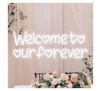 Luz de Diseño de Digital Letrero De Neón "Bienvenido A Nuestro Forever", Decoración De Pared Para Bodas 42X17cm(Blanco)
