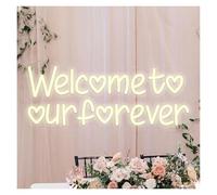 Luz de Diseño de Digital Letrero De Neón "Bienvenido A Nuestro Forever", Decoración De Pared Para Bodas 42X17cm(Warm White)