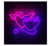 Luz de Diseño de Digital Letrero De Neón Con Luz De Ángel Y Diablo Para Dormitorio, Sala De Juegos, Bar, Club, Cueva De Hombre, Decoración De Pared, Lámpara USB 35cmx27.3cm