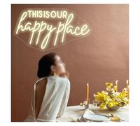 Luz de Diseño de Digital Letrero De Neón "Este Es Nuestro Lugar Feliz" Para Decoración De Habitaciones De Niñas, Hogar, Fiesta, Bar, Salón De Belleza, 42X23cm(Segundo)