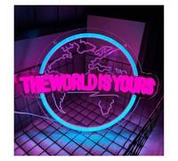 Luz de Diseño de Digital Letrero De Neón The World Is Yours Luz En Forma De Tierra, Escultura 3D Para Dormitorio, Club, Sala De Juegos, Oficina, Boda, Decoración 34cmx25.8cm