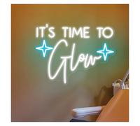 Luz de Diseño de Digital Letreros Neón It's Time To Glow, Luces Neón Con Letras De Brillo Ajustable Alimentadas Por USB, Adecuadas Para Decoración Pared(Segundo,20cmx35cm)