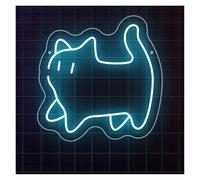 Luz de Diseño de Digital Lindo Gato Letrero De Neón Lindo Animal Luz LED Regulable Para Niños Dormitorio Tienda De Mascotas Tienda Decoración De La Pared 15.16inx14.96in(Ice Blue)