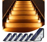 Luz de Escalera para Exterior IP65 Impermeable Luces Solares para Exterior, 18LED 3000K Luz Lámpara Solar Auto ON/OFF Escalera iluminación LED para Jardín Patio 6 piezas