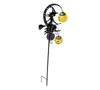 Luz de Estaca de Bruja Solar con Calabaza y Luna para Jardín Exterior | Lindo adorno de otoño, pasarela para patio con césped, linterna eléctrica, diseño de media luna, inserto en el suelo
