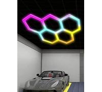 Luz De Garaje Hexagonal RGB,Luces de Garaje hexagonales,luz Led Hexagonal para Garaje, luz Nido de Abeja led para Techo Apto para peluquerías, Bares, restaurantes, gimnasios【Clase energética A】