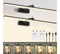 Luz de imagen de 23.6 pulgadas para pared, paquete de 2 luces recargables de 6400 mAh, inalámbricas, con luz de galería remota para fotos de pared, pinturas, obras de arte, carteles, dianas (negro)