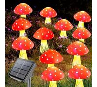 Luz de jardín solar al aire libre, luces de setas led 8 modos Impermeable rojo setas luces solares paisaje luz linda cuerda de hadas para patio patio exterior decoración (12 Cabezas)