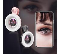 Luz de llenado de lente macro con aumento de 15X y anillo LED ajustable para teléfonos inteligentes con batería recargable USB y fijación de clip seguro (negro)