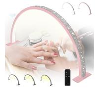 Luz de mesa de uñas de 21.7 pulgadas, lámpara LED de escritorio de uñas de media luna, luz de arco para técnicos de uñas, luz de tecnología de uñas de 29 W con control remoto,Rosado,55cm/21.7in