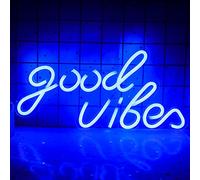 Luz de neon azul Good Vibes,Good Vibes Words Letrero de neón, Letreros de neón LED para decoración de pared, Letreros de 7.9 "* 15.9" para sala de juegos Sala de juegos Oficina Café Tienda Club Supply
