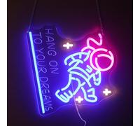 Luz de neón de astronauta cansada "Hang on to Your Dreams", arte de pared LED con temática espacial motivacional, luz nocturna USB regulable con kit para colgar, regalo inspirador para decoración de